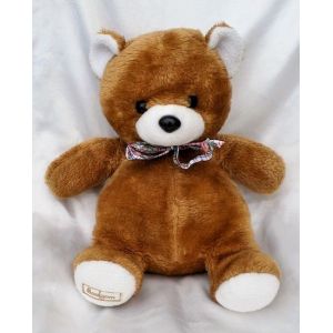 Doudou Peluche Ours Marron Brun Et Blanc Noeud Carreaux Boulgom - Occasion