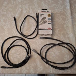Lot de 3 c&acirc;bles HDMI 4K dont 1 monster c&acirc;ble de 18Gbps. + 2 embouts HDMI coud&eacute;s - Occasion
