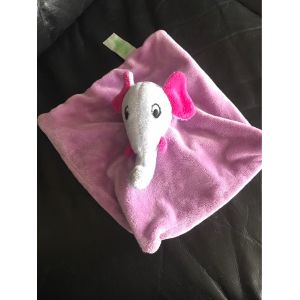 Doudou Plat Éléphant Violet Tête Bleu Oreilles Rose Ptit Bidou 20*20cm - Occasion