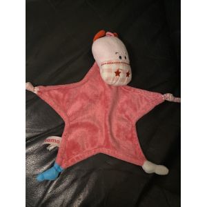 Peluche doudou cheval &acirc;ne plat TIAMO rose fushia &eacute;toile noeuds 24cm - Occasion