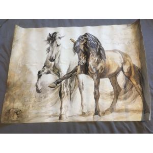 Impression sur toile de haute qualit&eacute; - Th&egrave;me : cheval - 2 chevaux (40*57 cm) - Occasion