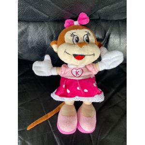 Doudou peluche mascotte de kingoland singe fille marron robe rose à points blanc 28cm - Occasion