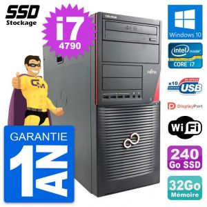 PC Tour Fujitsu Celsius W530 MT Intel i7-4790 RAM 32Go SSD 240Go Windows 10 Wifi - Occasion