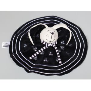 Doudou lapin plat rond blanc noir Triskell Breizh Créations - Occasion