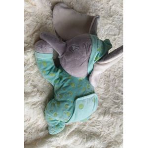 Peluche Doudou Éléphant Gris Vert Luminescent Lunes Nuages Nicotoy Allongé Couché 29 Cm De Long - Occasion