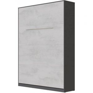 Armoire Lit Escamotable 140x200cm Lit Rabattable Lit Mural Supérieur Vertical Anthracite/Béton - Occasion