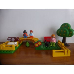 Playmobil 123 Parc Jardin Pont Avec 2 Plaques 3 Figurines et 4 Animaux Pour Maison Ville 1.2.3 - Occasion