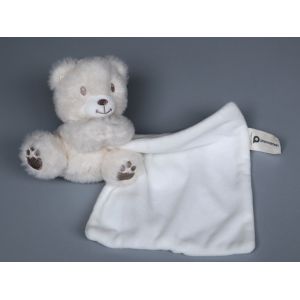 Doudou ours blanc gris mouchoir Premaman - Occasion
