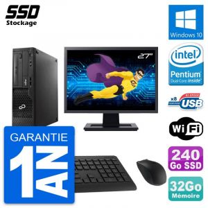 PC Fujitsu E510 DT Ecran 27" Pentium G2020 RAM 32Go SSD 240Go Windows 10 Wifi - Occasion