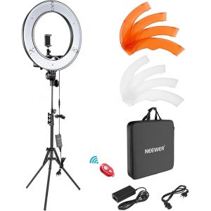 NEEWER Cam&eacute;ra Photo Vid&eacute;o Eclairage Kit : 48cm Ext&eacute;rieur 52W 5500K R&eacute;glable LED Lumi&egrave;re Anneau, Tr&eacute;pied d'Eclairage, R&eacute;cepteur Bluetooth pour Self-portrait Vid&eacute;o Tournage Smartphone, YouTube, Vine - Occasion