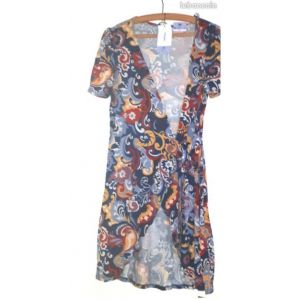 Robe L&eacute;g&egrave;re Style Robe De Plage Lefties - Ouverte Sur Le C&ocirc;t&eacute; - Fermeture Par Lien &Agrave; Nouer - Petites Manches - Imprim&eacute; Multicolore - Taille M - 95%Viscose/5%&Eacute;lasthane - Occasion