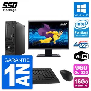 PC Fujitsu E510 DT Ecran 22" Pentium G2020 RAM 16Go SSD 960Go Windows 10 Wifi - Occasion