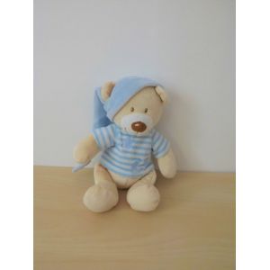 Doudou Ours Beige Bleu Rayures Lune Étoile Nicotoy - Occasion