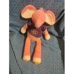 Doudou Éléphant Rose Tee Shirt Violet Fleur Jaune Nounours - Occasion