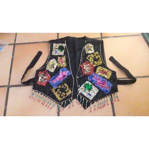 Veste A Sequins Brodé Gilet Paillette Bolero Coloré Taille M Jacket Strass Spenceur Brillant Pierres Couleur Boutonnage Pression Fermoire Pour Look Oriental Exotic Tenue Soirée Cocktail Chic Fantaisie - Occasion