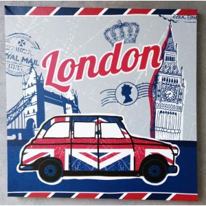 Tableau. Cadre Mural. Londres. London. Taxi. Big Ben. Couronne Royale. Reine. 28,2 X 28,2 Cm - Occasion