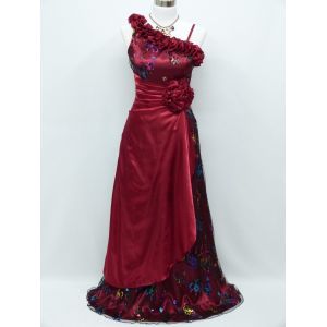 Neuve Robe De Cérémonie En Satin Rouge Et Motifs Multicolores Très Délicats T 40 42 + Voile - Occasion