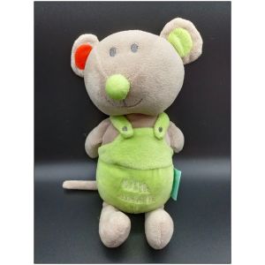 Doudou Peluche - Souris Beige Verte Premaman Orchestra - Grelot Little Cuddle - Env. 28 Cm - Occasion