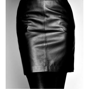 Grande Jupe Cuir Pu Noir Elasthan Taille 50 Droite Femme Forte Look Rock Biker Tenue Glamour Dame Souple - Occasion