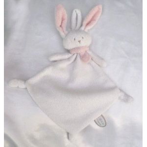 Doudou Peluche Plat Lapin Attache-T&eacute;tine Nina Blanc Et Rose Dimpel - Occasion
