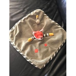 Doudou plat Renard Foxy vert orange et rayé BUKOWSKI - Occasion