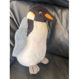 Doudou Peluche Manchot Empereur Gris Blanc Noir Et Jaune 19cm - Occasion