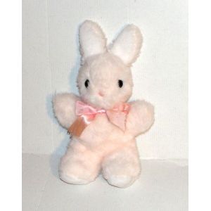 Peluche Lapin Rose Blanc Vintage Sucre D'orge Doudou Lapin Yeux Noir 28 Cm - Occasion