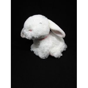 Doudou Peluche Lapin Assis Blanc Et Rose À Pois - Tex Baby - Env. 18 Cm - Occasion