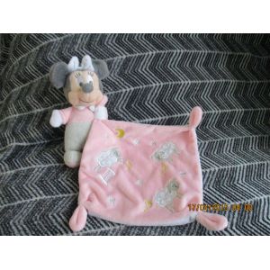 Doudou Minnie Rose Et Grise Avec Son Mouchoir Imprimé Moutons Disney Baby - Occasion