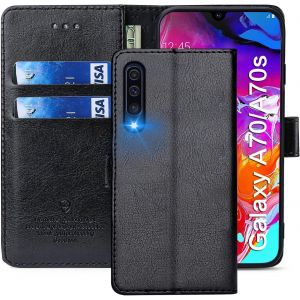 Coque Pour Samsung Galaxy A70 / A70s, Étuis À Rabat Samsung Galaxy A70 / A70s,Premium Pu Etui Housse En Cuir Portefeuille De Protection Magnétique Pour Samsung Galaxy A70 / A70s,Noir - Occasion