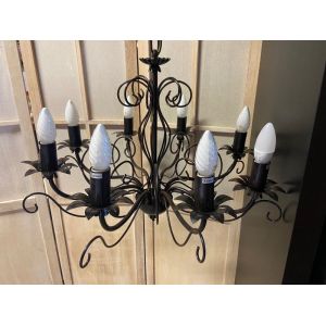 Ancien Grand Lustre Plafonnier Fer Forg&eacute; Art Populaire D&eacute;co R&eacute;tro Antique France - Occasion