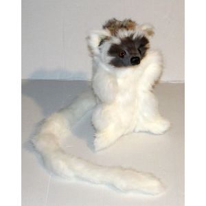 Singe lemurien blanc de madagascar peluche marionnette en fourrure de lapin 26cm - Occasion
