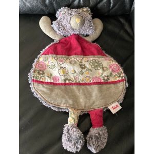 Doudou Plat Ours Rond Marron Gris Rouge Fleur Rose Trudi 33cm - Occasion