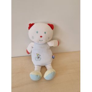 Doudou Chat Blanc Bleu Oiseau Sucre D'orge - Occasion