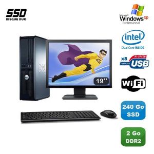 Lot PC DELL Optiplex 760 DT E5200 2,5Ghz 2Go DDR2 240Go SSD WIFI XP Pro + 19 - Occasion