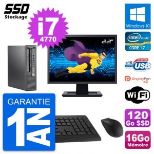 Mini PC HP 800 G1 USDT Ecran 22" Core i7-4770 RAM 16Go SSD 120Go Windows 10 Wifi - Occasion