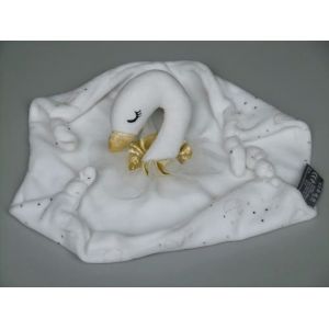 Doudou cygne Orchestra plat blanc col dor&eacute; or tulle pois - Occasion