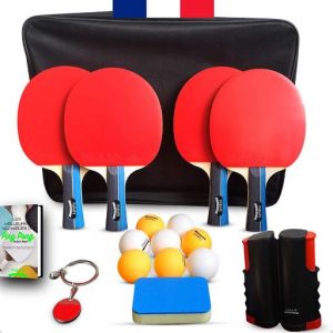 Kit 4 Raquettes De Ping-Pong, 8 Balles, Filet R&eacute;tractable Facile &Agrave; Installer. - Occasion