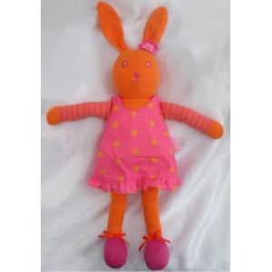 Doudou Peluche Lapin Orange Robe Rose Pois Orange Corolle - Occasion