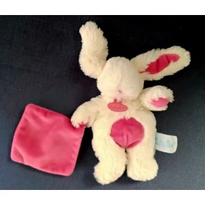 Doudou lapin rose fuchsia Baby Nat avec mouchoir - Occasion