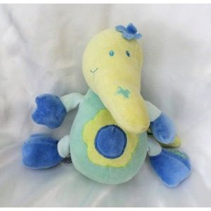 Doudou Peluche Crocodile Vert Bleu Fleur Babysun - Occasion