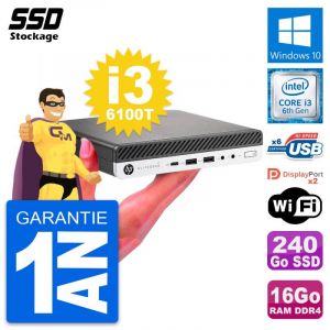 Ultra Mini PC HP 800 G3 DM Intel i3-6100T RAM 16Go SSD 240Go Windows 10 Wifi - Occasion