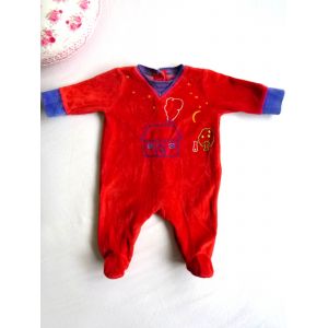 Pyjama Grenouill&egrave;re Dors-Bien Dpam Velours Rouge B&eacute;b&eacute; Gar&ccedil;on Fille 1 Mois Coton & Synth&eacute;tique - Occasion