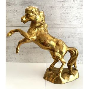 Sculpture Statue Figurine Vintage Cheval Cabr&eacute; en Bronze Massif Dor&eacute; 1960 - 1970 - Occasion