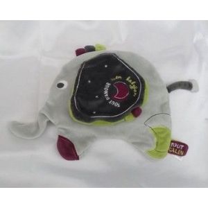 Doudou Peluche Plat Eléphant India Gris Et Vert Sauthon - Occasion