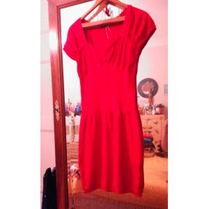 Robe Rouge Bas Et Manches Bords Dentelle 34 Xs Morgan. - Occasion