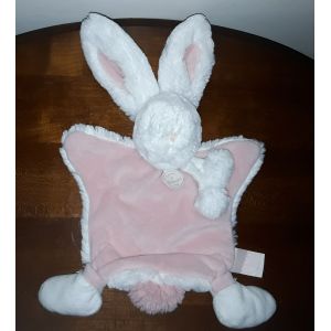 Doudou Lapin Rose Et Blanc Avec Pompon - Doudou Et Compagnie - Occasion