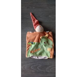 Doudou peluche marionnette vert et orange Kaloo - Occasion