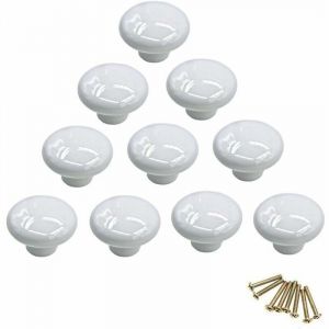 Poignée-bouton rond en porcelaine, bouton de meuble, bouton de tiroir, bouton de placard, poignée en céramique, relooking déco intérieur, vintage our tiroir, placard, commode, porte - blanc - Blanc - Occasion
