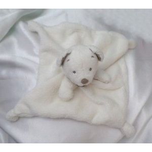 Doudou Peluche Plat Carr&eacute; Ours Blanc Bandana Oreilles Taupe Simba Nicotoy - Occasion